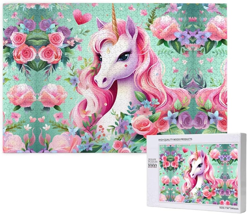 لغز بازل فيايا بينك يونيكورن 1000 قطعة للكبار، هدية ديكور منزلي مقاس 29.5 × 19.7 بوصة - Image 1